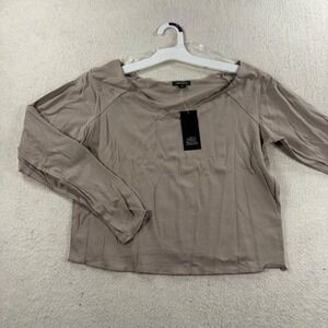 Wild Fable Long Sleeve Top Women XL Taupe NEW V-Neck Raglan Raw Hem Basic